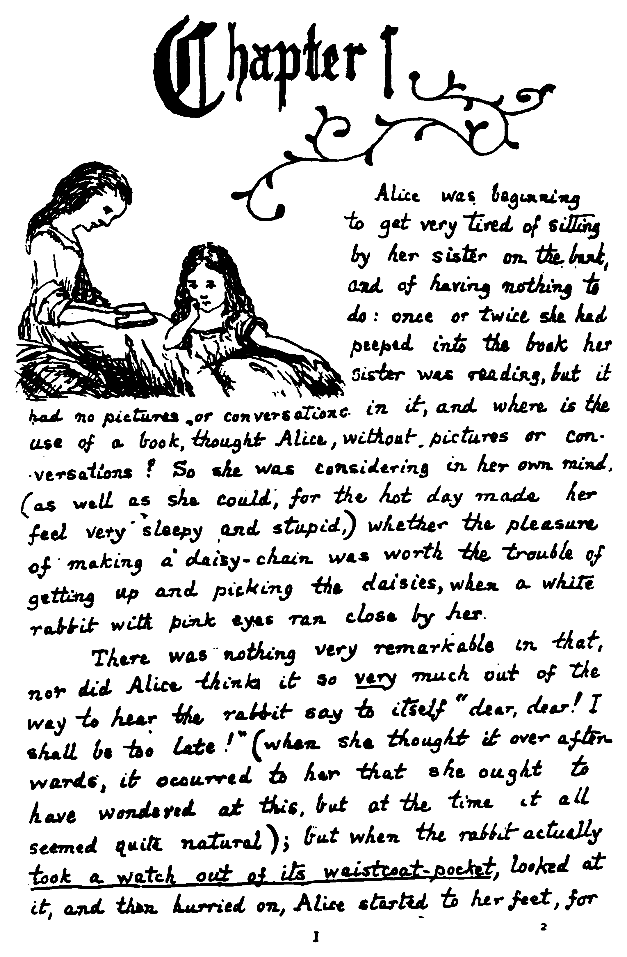 Alice in Wonderland handwritten manuscript page